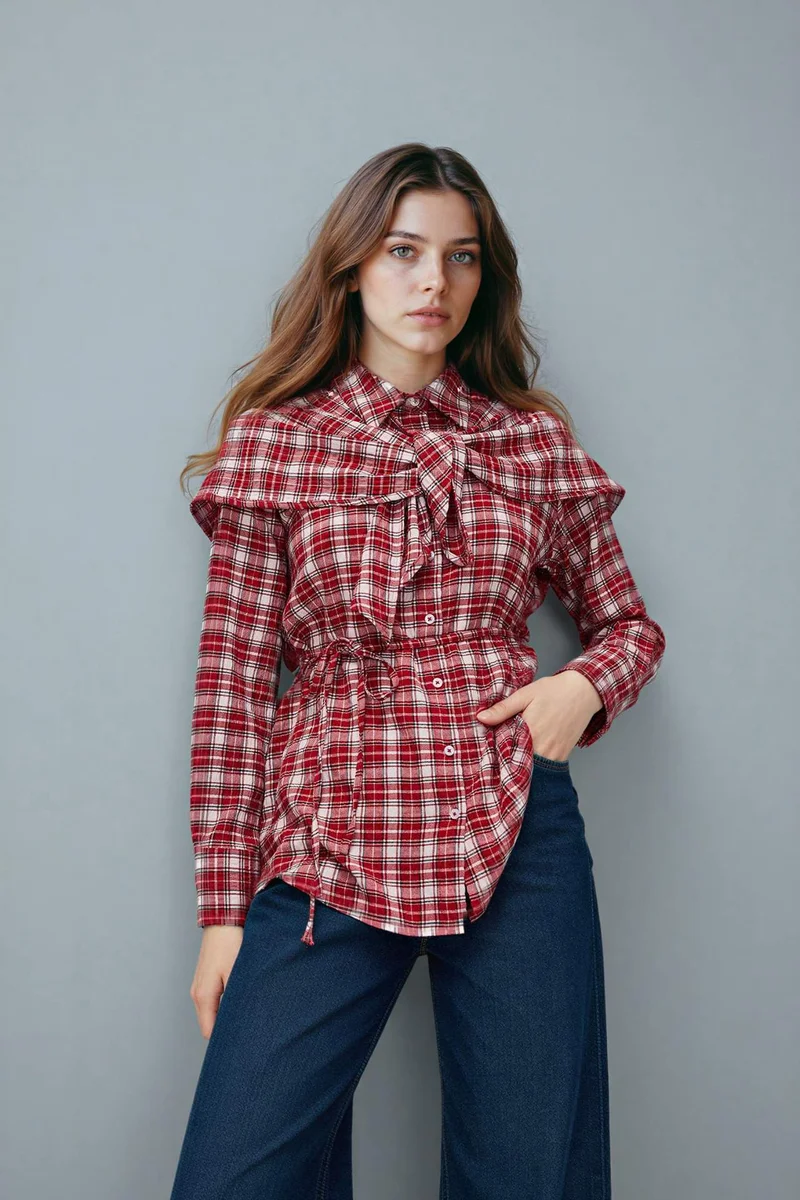 ديفاكتو Checked Waffle Textured Tunic
