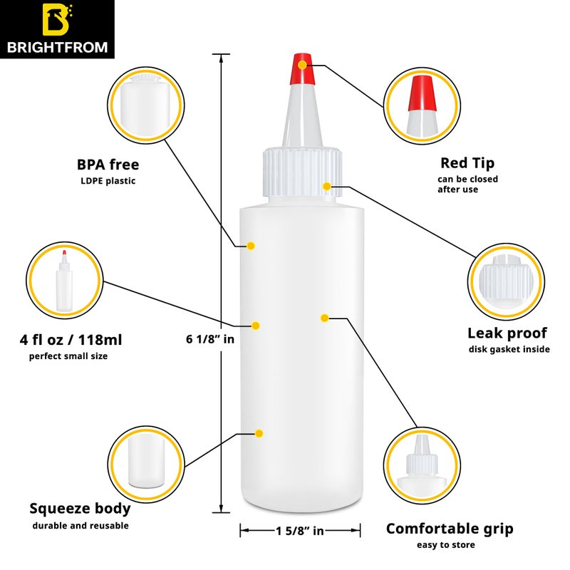 BRIGHTFROM زجاجات ضغط التوابل BRIGHTFROM، 4 أونصات زجاجة رش فارغة بغطاء علوي أحمر، مانعة للتسرب - رائعة للكاتشب، الخردل، الشراب، الصلصات، التتبيل، الزيت، الفنون والحرف، بلاستيك خالي من BPA - عبوة من 2 - Image 2