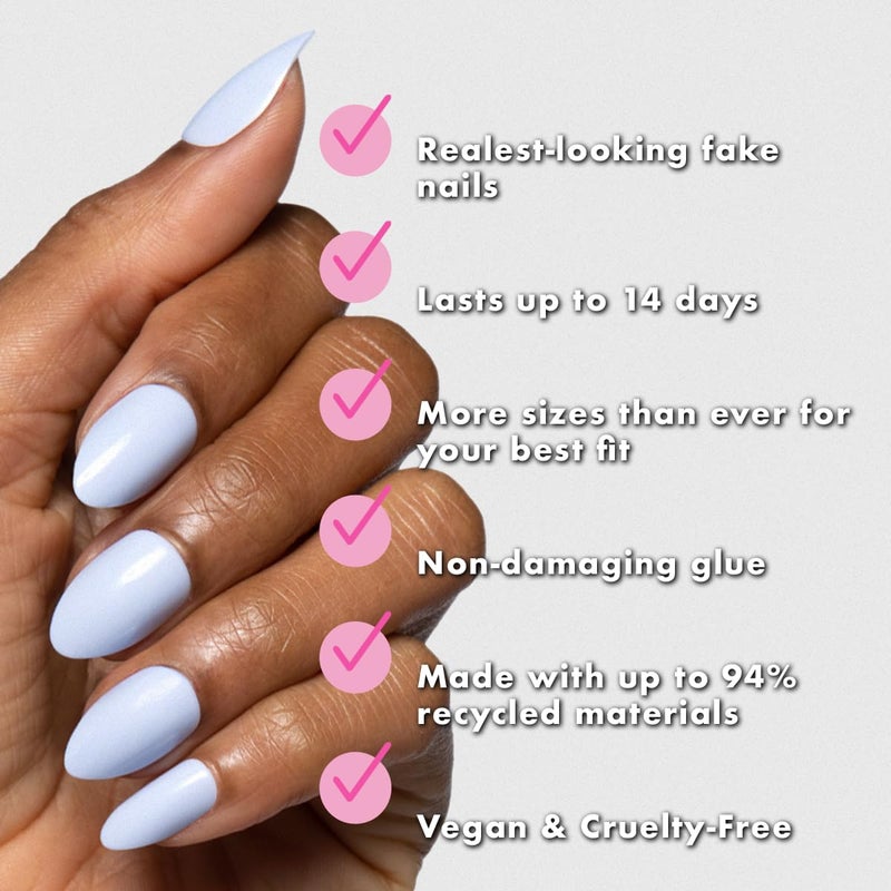 Olive & June Instant Mani Press-On Nails (Glue) | 42 Fake Nails, 21 Sizes | Non-Toxic, Long-Lasting Recycled Materials Realistic Look | Salon-Quality | Spring Flowers & Patterns |Medium, Almond | BP - Image 4