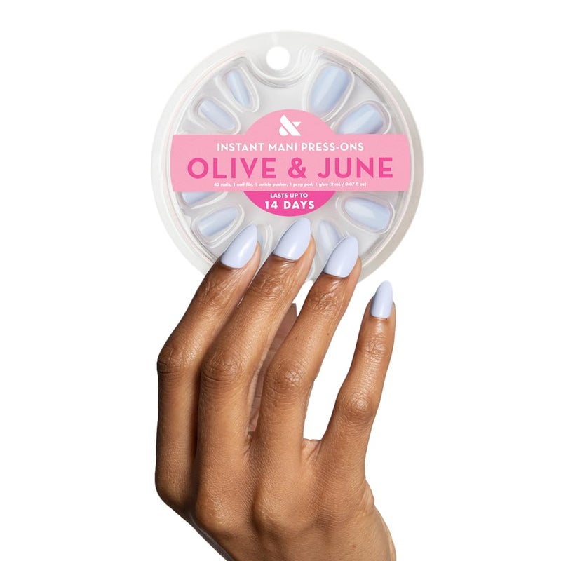Olive & June Instant Mani Press-On Nails (Glue) | 42 Fake Nails, 21 Sizes | Non-Toxic, Long-Lasting Recycled Materials Realistic Look | Salon-Quality | Spring Flowers & Patterns |Medium, Almond | BP - Image 1