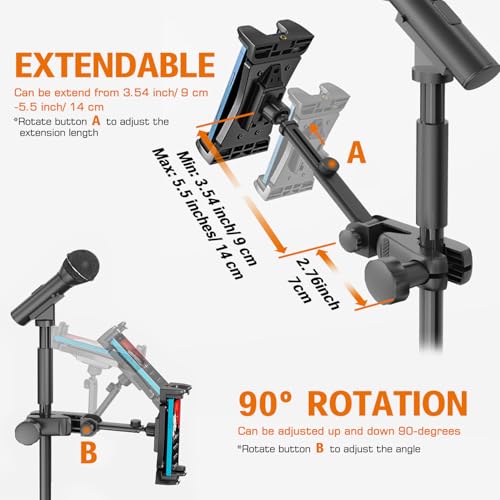 Jubor Microphone Music Stand iPad Tablet Smartphone Holder Mount - Fits Devices from 4.7 to 12.9 Inches - Image 2