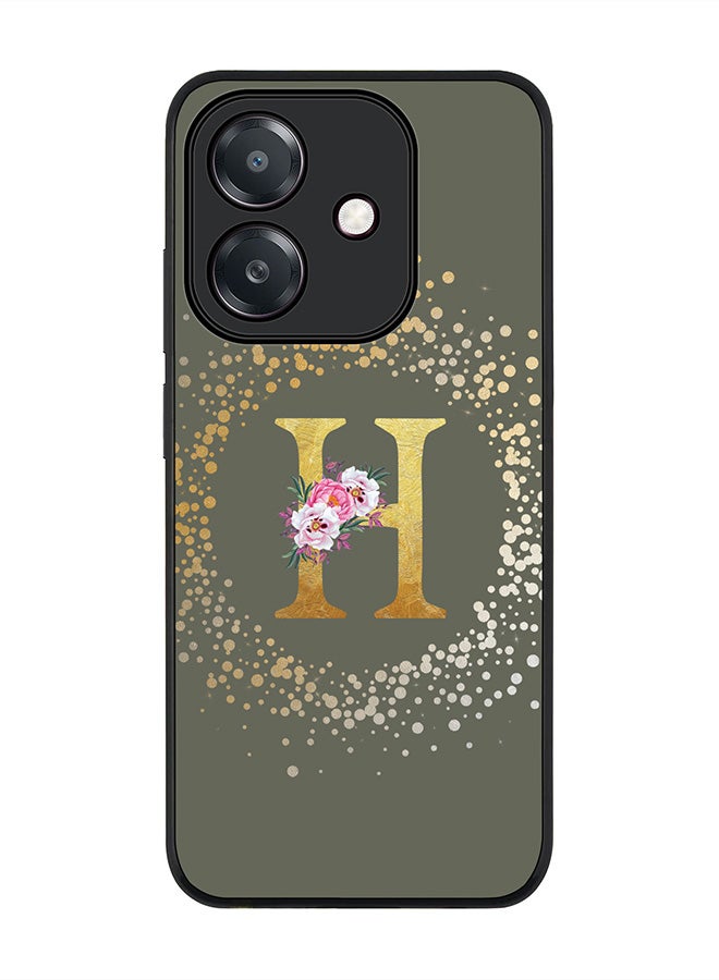 Stylizedd For Oppo A5i Case,Slim fit Camera Protection, Shockproof Thin Phone cover  - Custom Monogram Floral - H  (Olive Green )