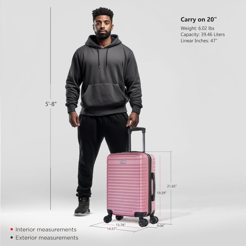 InUSA DEEP Luggage with GEL Handle | Spacious Traveling Suitcases, Travel Suitcase with Dual Spinner Wheels and Studs | 20 Inch Carry On Hardside Luggage | Rose Gold - Image 2