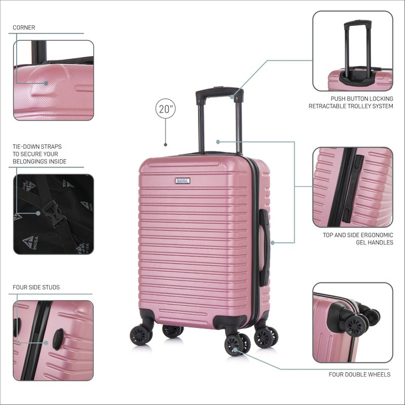 InUSA DEEP Luggage with GEL Handle | Spacious Traveling Suitcases, Travel Suitcase with Dual Spinner Wheels and Studs | 20 Inch Carry On Hardside Luggage | Rose Gold - Image 3