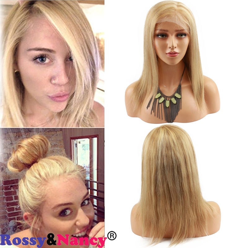 10A Brazilian Human Hair 27613 Highlight Blonde Color Womens Short Straight Bob Heat Cosplay Party Full Lace Wigs for Women 14inch