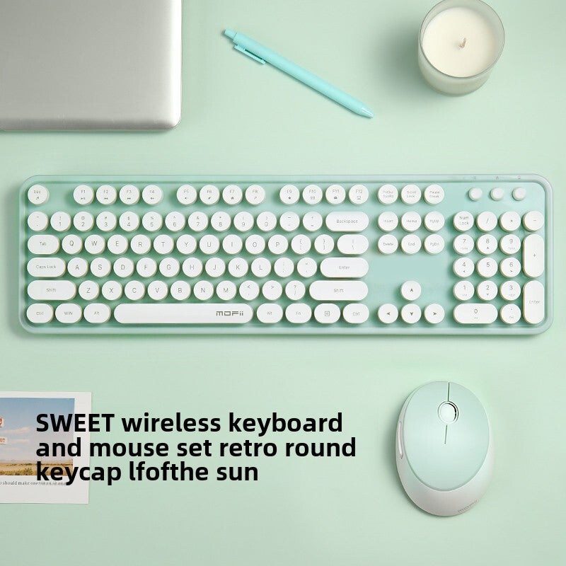 Ferris hand Sweet keyboard mouse suit Wireless Keyboard mouse mute laptop office 2. 4gusb interfaceSweet ☆ White Green Sweet ☆ White Green 