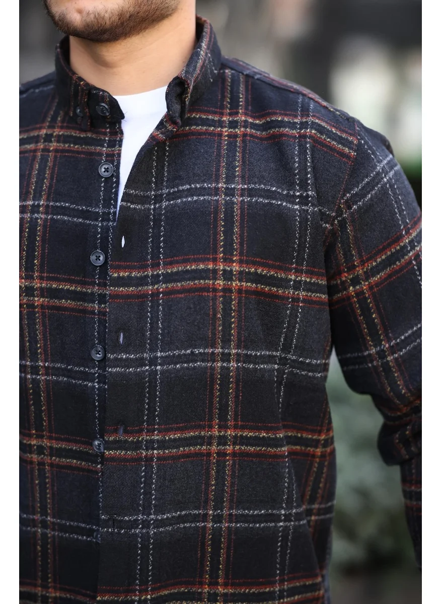 Miron Black Two Tone Striped Regular Fit Lumberjack Shirt - 2452