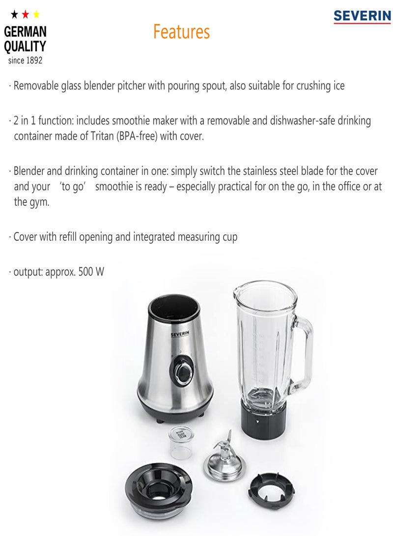 Severin,SM 3738 Multimixer & Jug Juicer 500w 1L + 130ml Jug - Image 4