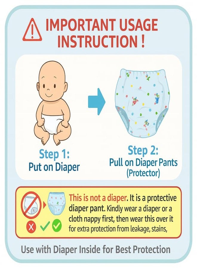 Lala Maneet Baby Panties Soft PVC Plastic Diaper Joker Panties for Baby | Washable, Reusable Printed Pants with Outer Plastic & Inner Cotton (Pack of 6 Medium, 3-6 Months) - Image 2