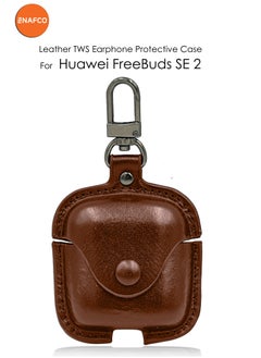 NAFCO Leather TWS Earphone Protective Case with  Metal Hook Compatible For Huawei FreeBuds SE 2 - Flexible Non-Slip , Portable , Anti-Lost Hangable Strip , No Fingerprints, Stopper Dustproof - Huawei FreeBuds SE 2 - Brown  - Image 1