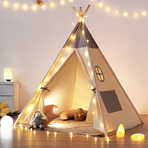 besrey Teepee Tent for Kids with Light & Mat, Toddler Tents Indoor Play Tent Playhouse, Toddler Tipi Cotton, tee Pee Tents for Kids Indoor, Boys & Girls Teepee,Children Room Playhouse - Image 1