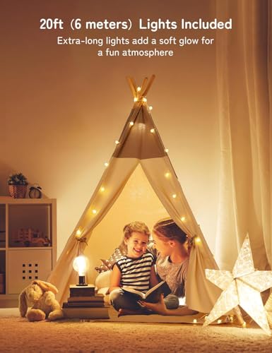 besrey Teepee Tent for Kids with Light & Mat, Toddler Tents Indoor Play Tent Playhouse, Toddler Tipi Cotton, tee Pee Tents for Kids Indoor, Boys & Girls Teepee,Children Room Playhouse - Image 3