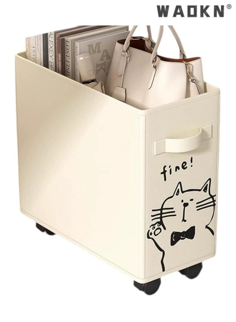 WAOKN Cute Cat Design Storage Basket with Wheels, Under Desk Office Organizer, Foldable Laundry Hamper for Home, Office, and School, Perfect for Storing Clothes, Books, and More, Easy Mobility and Compact Design - Image 1