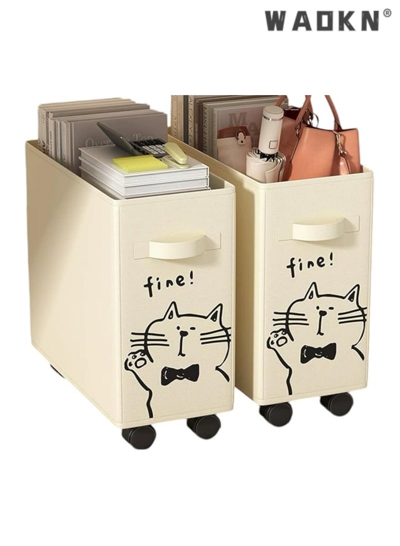 WAOKN Cute Cat Design Storage Basket with Wheels, Under Desk Office Organizer, Foldable Laundry Hamper for Home, Office, and School, Perfect for Storing Clothes, Books, and More, Easy Mobility and Compact Design - Image 2
