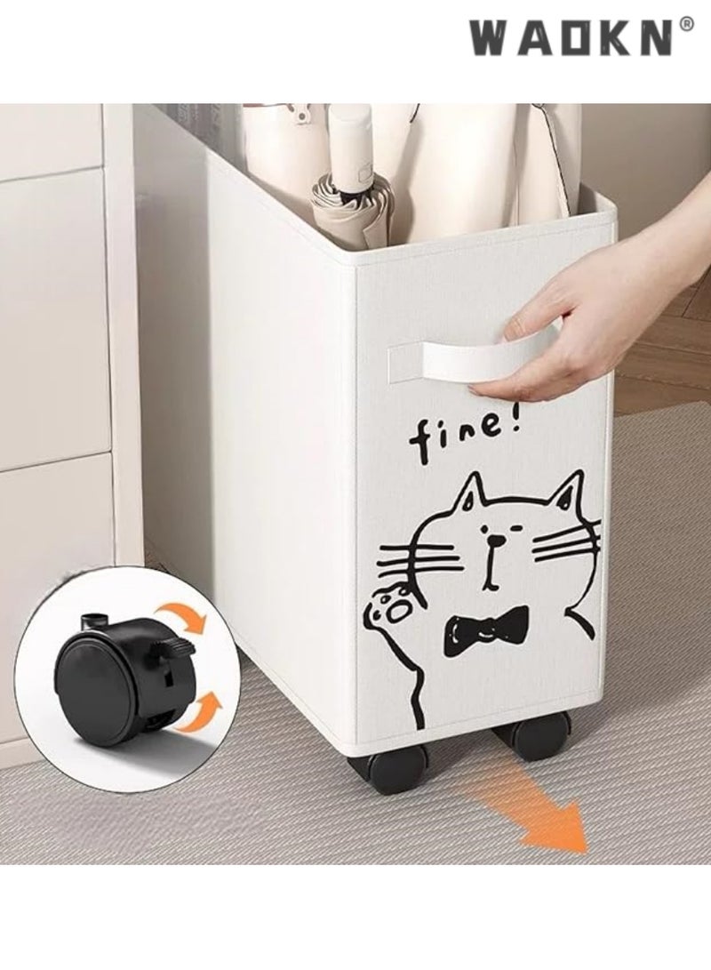 WAOKN Cute Cat Design Storage Basket with Wheels, Under Desk Office Organizer, Foldable Laundry Hamper for Home, Office, and School, Perfect for Storing Clothes, Books, and More, Easy Mobility and Compact Design - Image 3