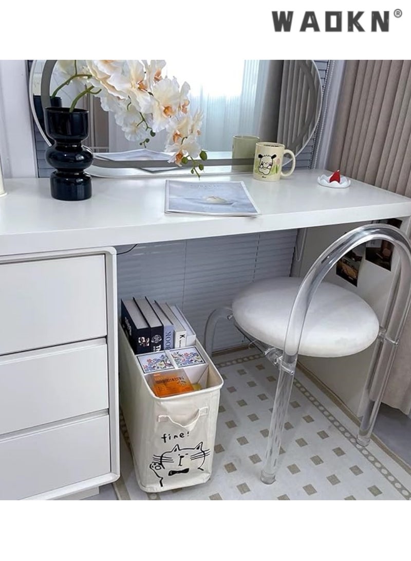 WAOKN Cute Cat Design Storage Basket with Wheels, Under Desk Office Organizer, Foldable Laundry Hamper for Home, Office, and School, Perfect for Storing Clothes, Books, and More, Easy Mobility and Compact Design - Image 4