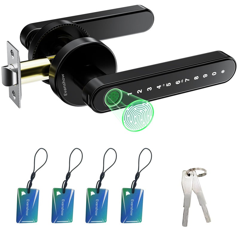 Evanshow Fingerprint Door Lock Biometric Door Knob with Keypad Keyless Entry, Door Locks for Bedrooms, Home Hotel Office Apartment Black - Image 1