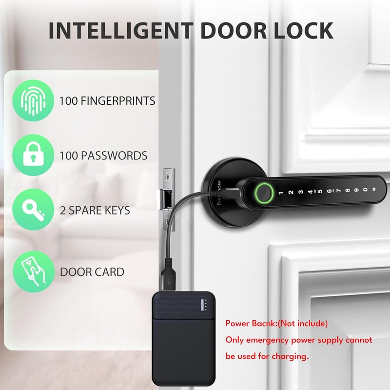 Evanshow Fingerprint Door Lock Biometric Door Knob with Keypad Keyless Entry, Door Locks for Bedrooms, Home Hotel Office Apartment Black - Image 5