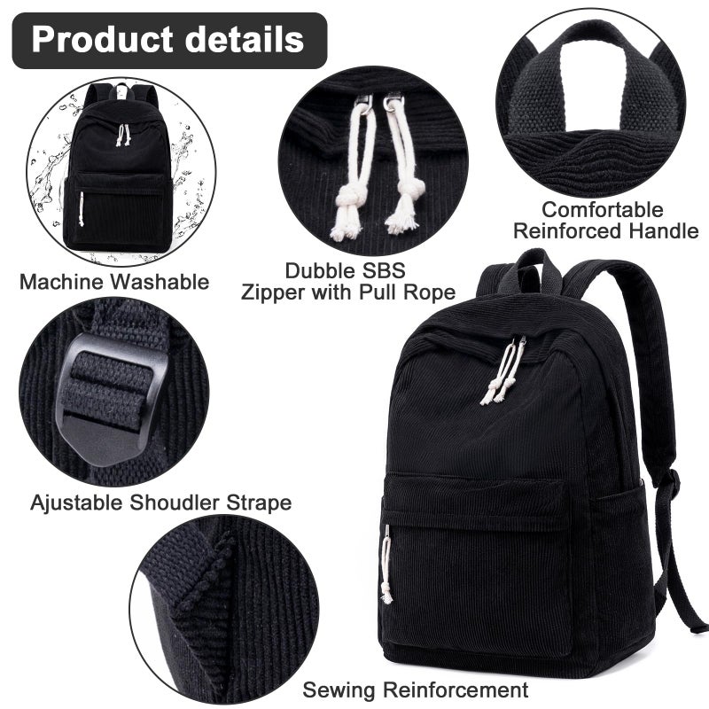 BTOOP School Backpack for Teens Large Corduroy Bookbag Lightweight 15.6 inch Laptop Bag for Girls Women Casual High School College - Image 5