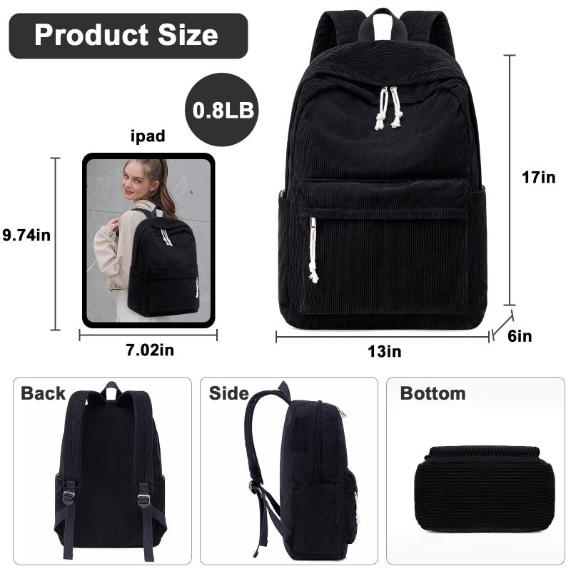 BTOOP School Backpack for Teens Large Corduroy Bookbag Lightweight 15.6 inch Laptop Bag for Girls Women Casual High School College - Image 2