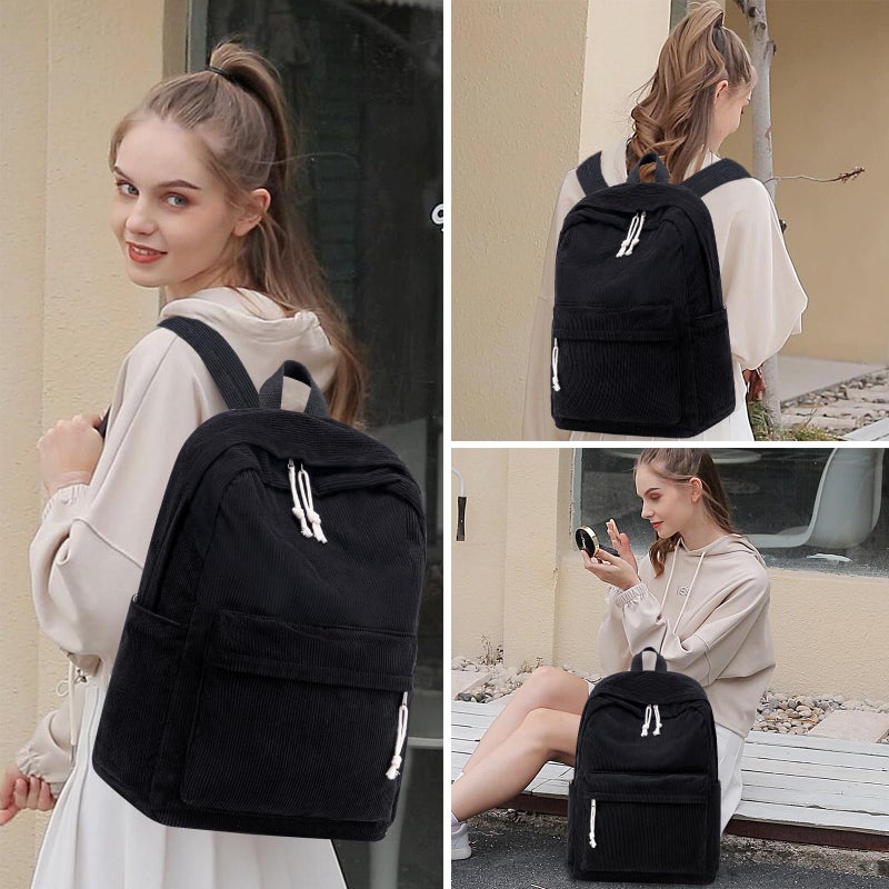 BTOOP School Backpack for Teens Large Corduroy Bookbag Lightweight 15.6 inch Laptop Bag for Girls Women Casual High School College - Image 3