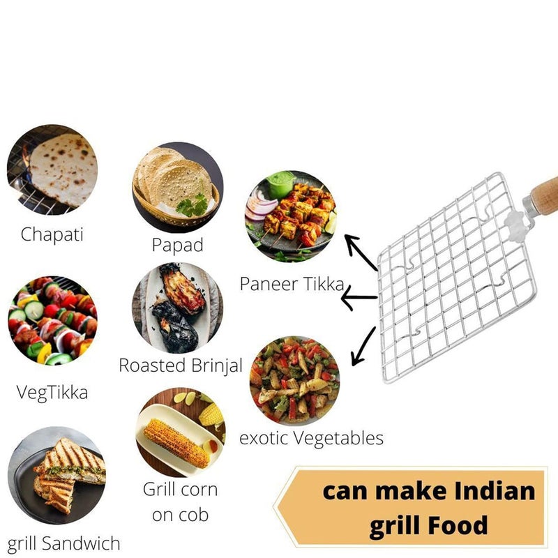 IDEAL PRIME Rust Proof Stainless Steel Square Roti Jali Roaster with Heat Resistance Handle and Silicon Brush Spatula Combo Set Steel Papad Jali Tandoor Grill Barbeque Item Kitchen Tool Pack of 2 - Image 2