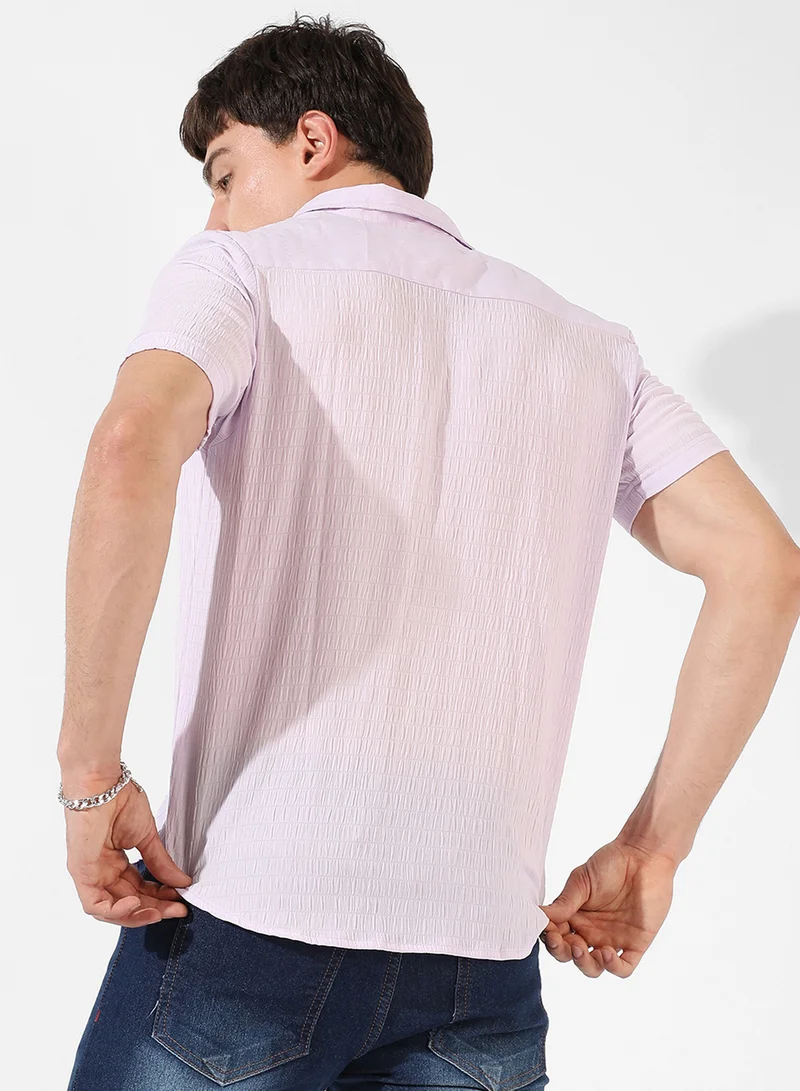 كامبوس سوترا Men's Lavender Textured Regular Fit Casual Shirt