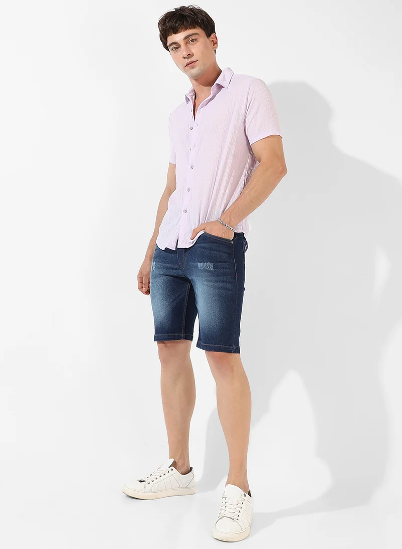 كامبوس سوترا Men's Lavender Textured Regular Fit Casual Shirt