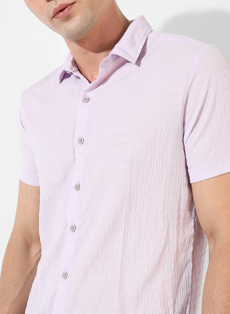 كامبوس سوترا Men's Lavender Textured Regular Fit Casual Shirt