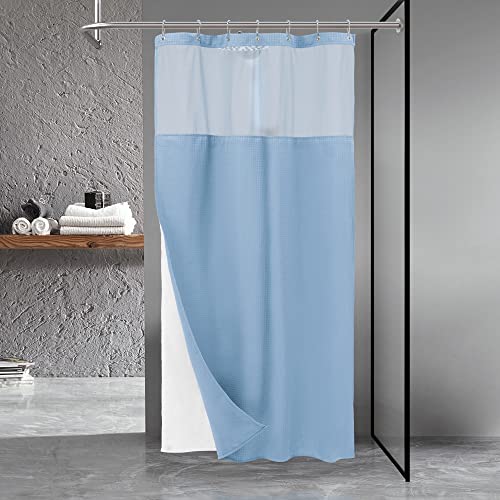 N&Y HOME NY HOME Stall Waffle Weave Shower Curtain with Snapin Fabric Liner  Hooks Set  36 x 72 Small Shower Stall Size Hotel Style  Mesh Top Window Machine Washable  36x72 Blue