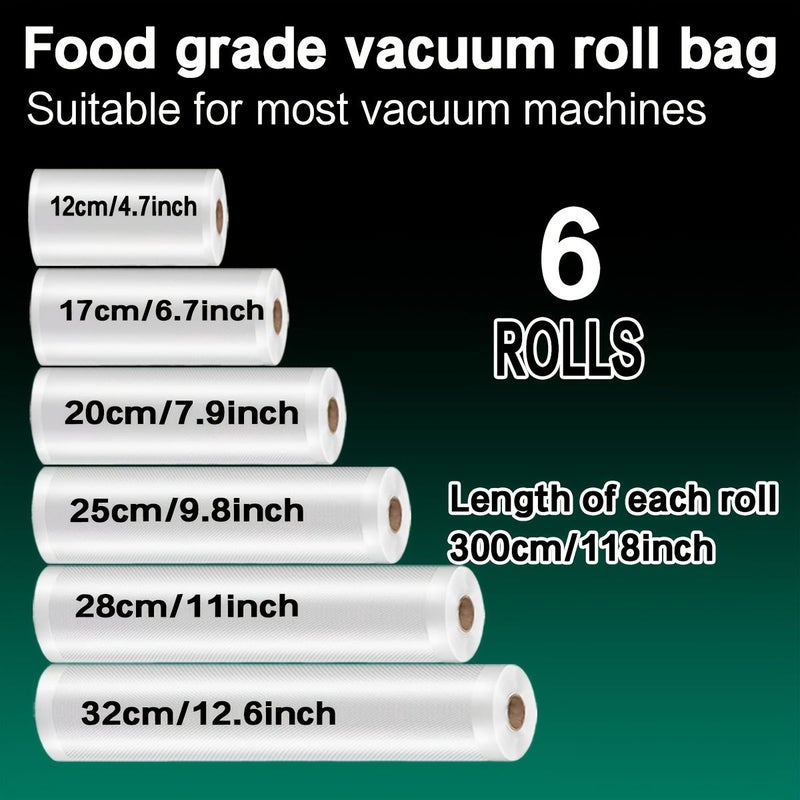 6 Premium Vacuum Sealed Food Storage Bags 12x118in Thick Textured Freezer - Image 1