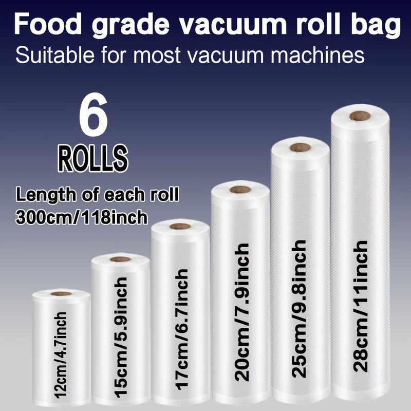 6 Premium Vacuum Sealed Food Storage Bags 12x118in Thick Textured Freezer - Image 2