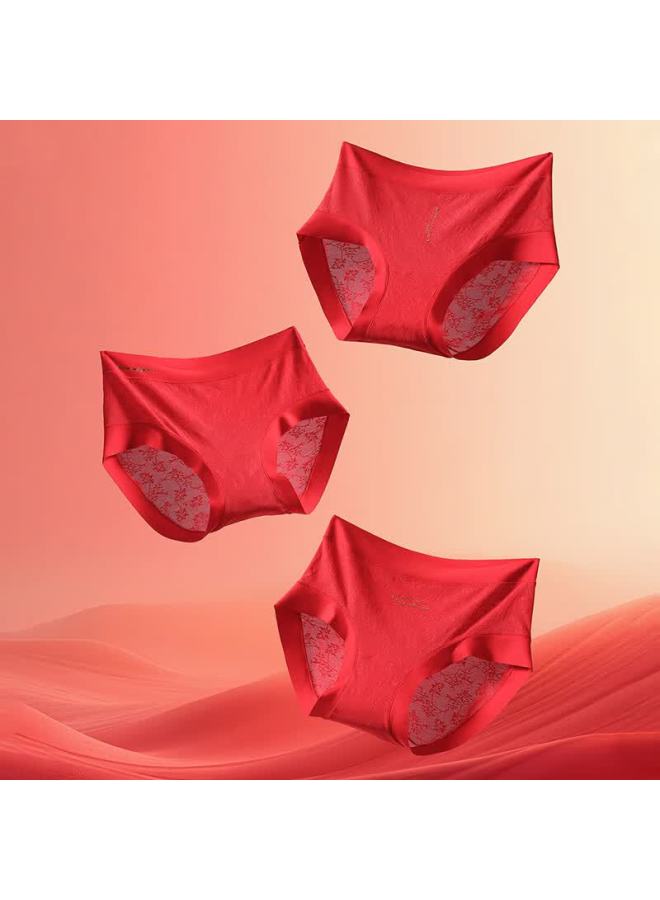 FENTENGCARE Fenteng Kean Women's Underwear 10a Antibacterial Tencel Lyocell 3-pack Red Wedding High-waist Extended Briefs - Image 3