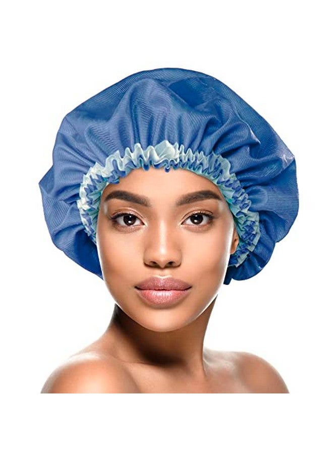 Donna Flower Pattern Sleep Cap Hair Sleep Shower Cap Bonnet Satin Bonnet For Sleeping Hat Royal Blue - Image 1