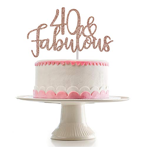 LeeSky 40 and Fabulous Cake Topper Rose Gold Glitter 40th Birthday Cake Topper Forty and Fabulous Birthday Cake Topper for Women - Image 1