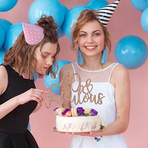 LeeSky 40 and Fabulous Cake Topper Rose Gold Glitter 40th Birthday Cake Topper Forty and Fabulous Birthday Cake Topper for Women - Image 2