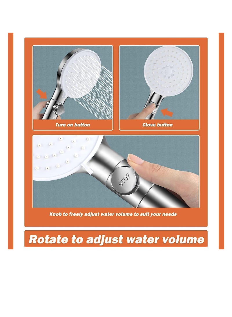 High Pressure Shower Head With 150CM Hose, Water Saving Hand Shower, 5 Jet Types, Handheld, for Bathing and Spa Modern Square Handheld Shower Head Silver - Image 3
