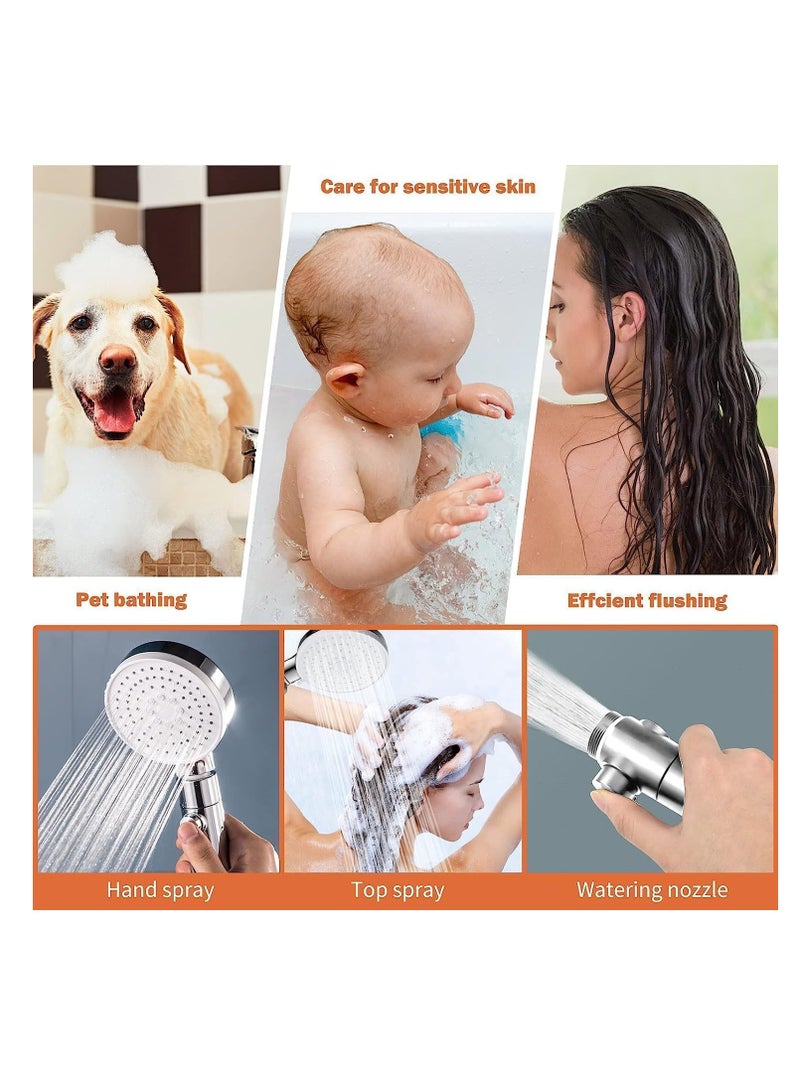 High Pressure Shower Head With 150CM Hose, Water Saving Hand Shower, 5 Jet Types, Handheld, for Bathing and Spa Modern Square Handheld Shower Head Silver - Image 4