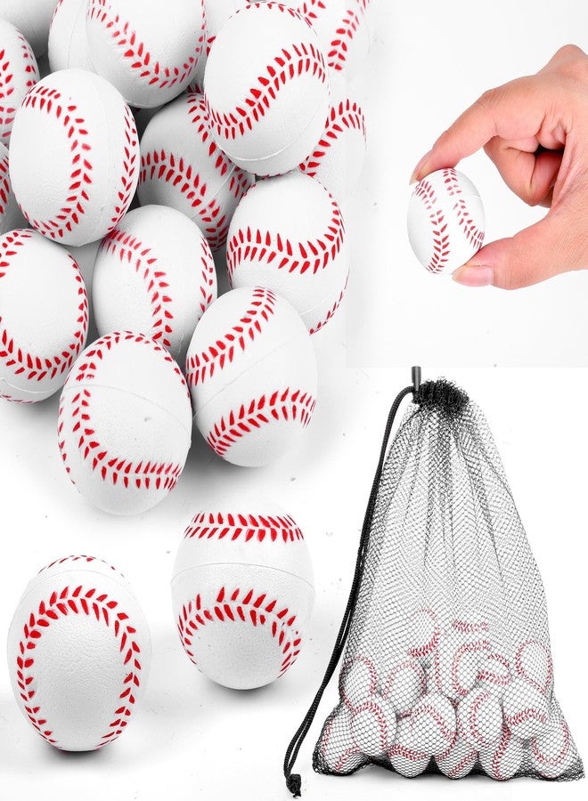 Aodaer 24 Pack Mini Baseball Stress Balls with Drawstring Mesh Bag Fidget Toys for Adults Soft Foam Balls for Sports Party Favor Gifts - Image 1