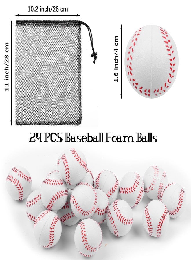 Aodaer 24 Pack Mini Baseball Stress Balls with Drawstring Mesh Bag Fidget Toys for Adults Soft Foam Balls for Sports Party Favor Gifts - Image 2