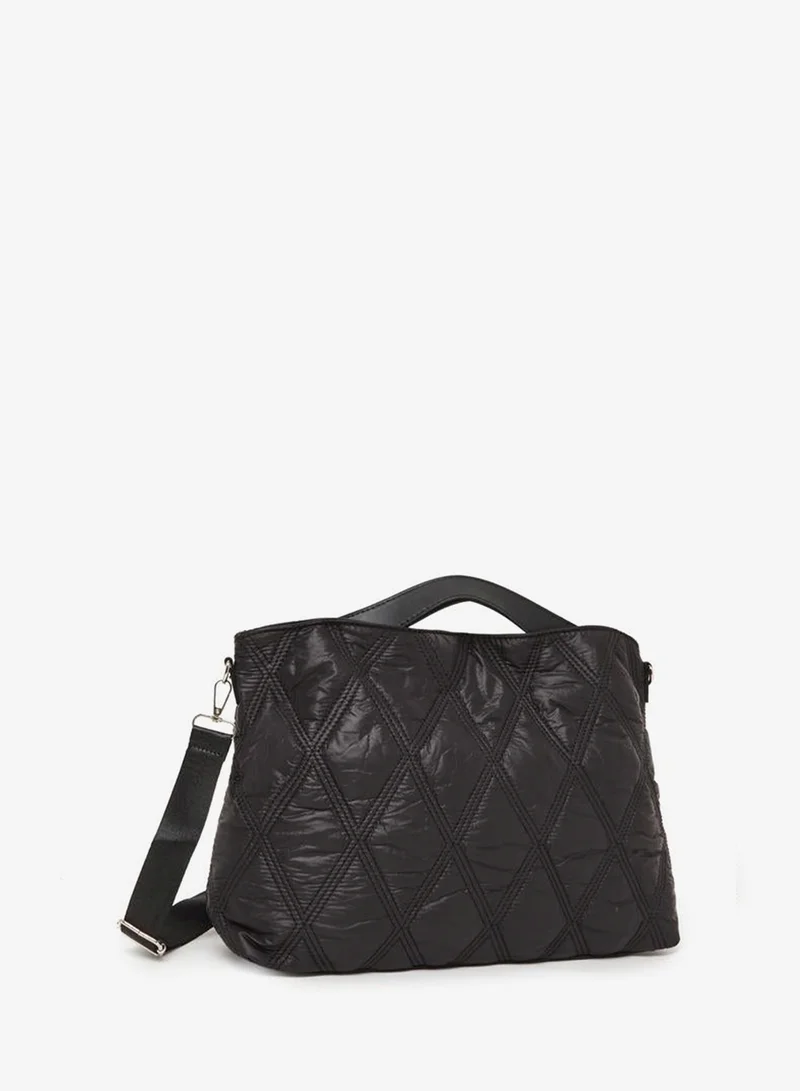 Styli Black Quilted Tote Bag with Crossbody Strap