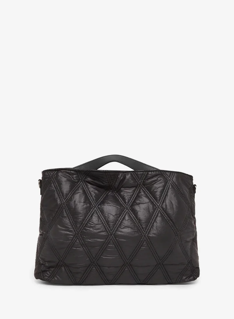 Styli Black Quilted Tote Bag with Crossbody Strap