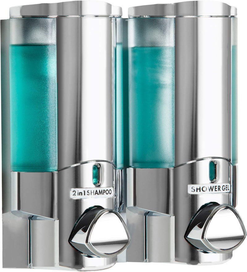Aviva Chrome Finish Double Soap Shampoo Gel Dispenser 2 X 325ml  Secure Adhesive Fixing  Screws not required