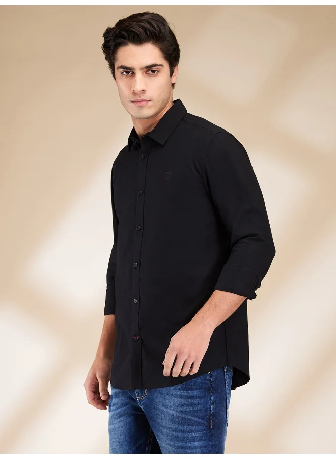 Being Human Mens Black Collared Long Sleeve Shirt