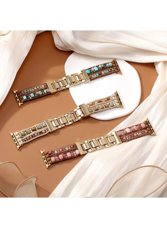 Wingoden Boho Bracelet Compatible with Apple Watch Band Beaded 49mm/45mm/44mm/42mm Natural Stone iWatch Band Multilayer Wrap Apple Watch Strap Ultra Series 8/7/6/5/4/3/2/1/SE, Blue - Image 2