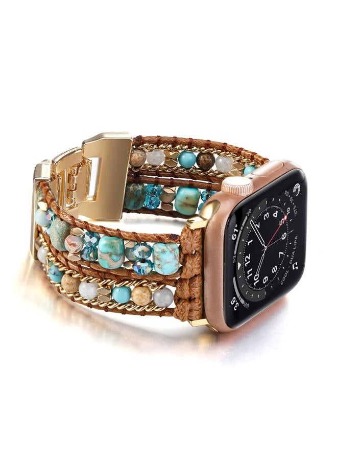 Wingoden Boho Bracelet Compatible with Apple Watch Band Beaded 49mm/45mm/44mm/42mm Natural Stone iWatch Band Multilayer Wrap Apple Watch Strap Ultra Series 8/7/6/5/4/3/2/1/SE, Blue - Image 1