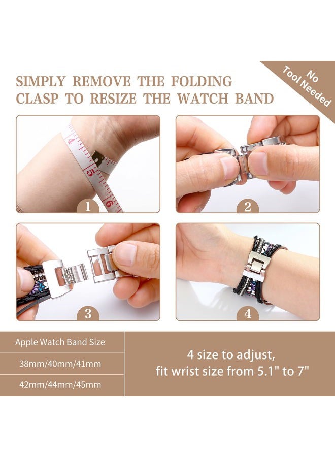 Wingoden Boho Bracelet Compatible with Apple Watch Band Beaded 49mm/45mm/44mm/42mm Natural Stone iWatch Band Multilayer Wrap Apple Watch Strap Ultra Series 8/7/6/5/4/3/2/1/SE, Blue - Image 3