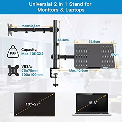 Gadget Wagon Laptop Desk Arm with Clamp and Grommet, Swivel and Tilt Function (Dual Arm with Monitor & Laptop) - Image 5