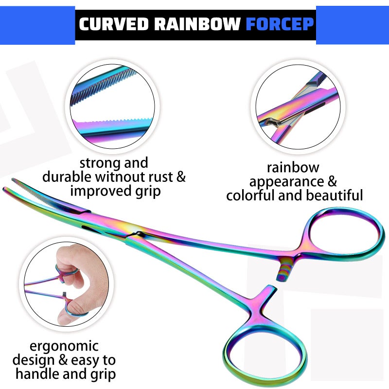 BBTO ملقط هيموستات منحني ومستقيم، ملقط ثقب، ملقط من الفولاذ المقاوم للصدأ، ملقط صيد، ملقط هيموستات (ملون، 2 قطعة) - Image 2