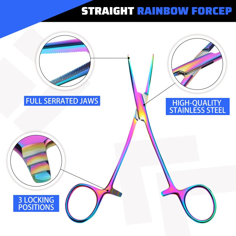 BBTO ملقط هيموستات منحني ومستقيم، ملقط ثقب، ملقط من الفولاذ المقاوم للصدأ، ملقط صيد، ملقط هيموستات (ملون، 2 قطعة) - Image 3